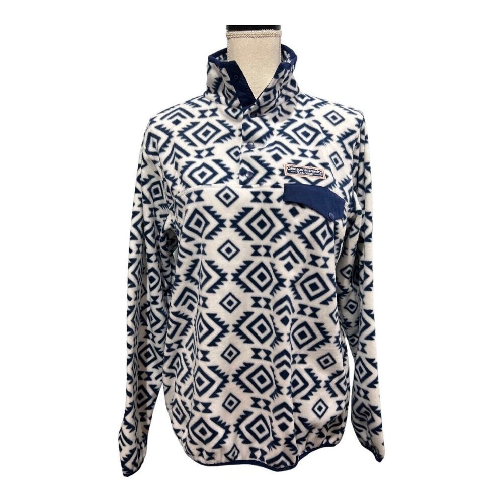 Clemson University Summit Fleece Pullover Geometric Pattern Navy‎ White M